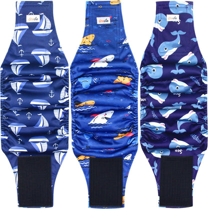 Premium Washable Male Dog Diapers - 3 Pack, High Absorbency Belly Bands for X-Large Dogs, Ideal for Excitable Urination and Training (Sailboat Design)