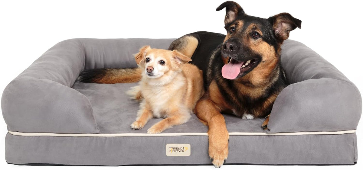 Orthopedic Memory Foam Dog Bed with Washable Cover and Non-Slip Base, Calming Pet Sofa, Water Resistant, Chester Grey, 50" x 40" x 13