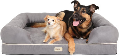 Orthopedic Memory Foam Dog Bed with Washable Cover and Non-Slip Base, Calming Pet Sofa, Water Resistant, Chester Grey, 50" x 40" x 13