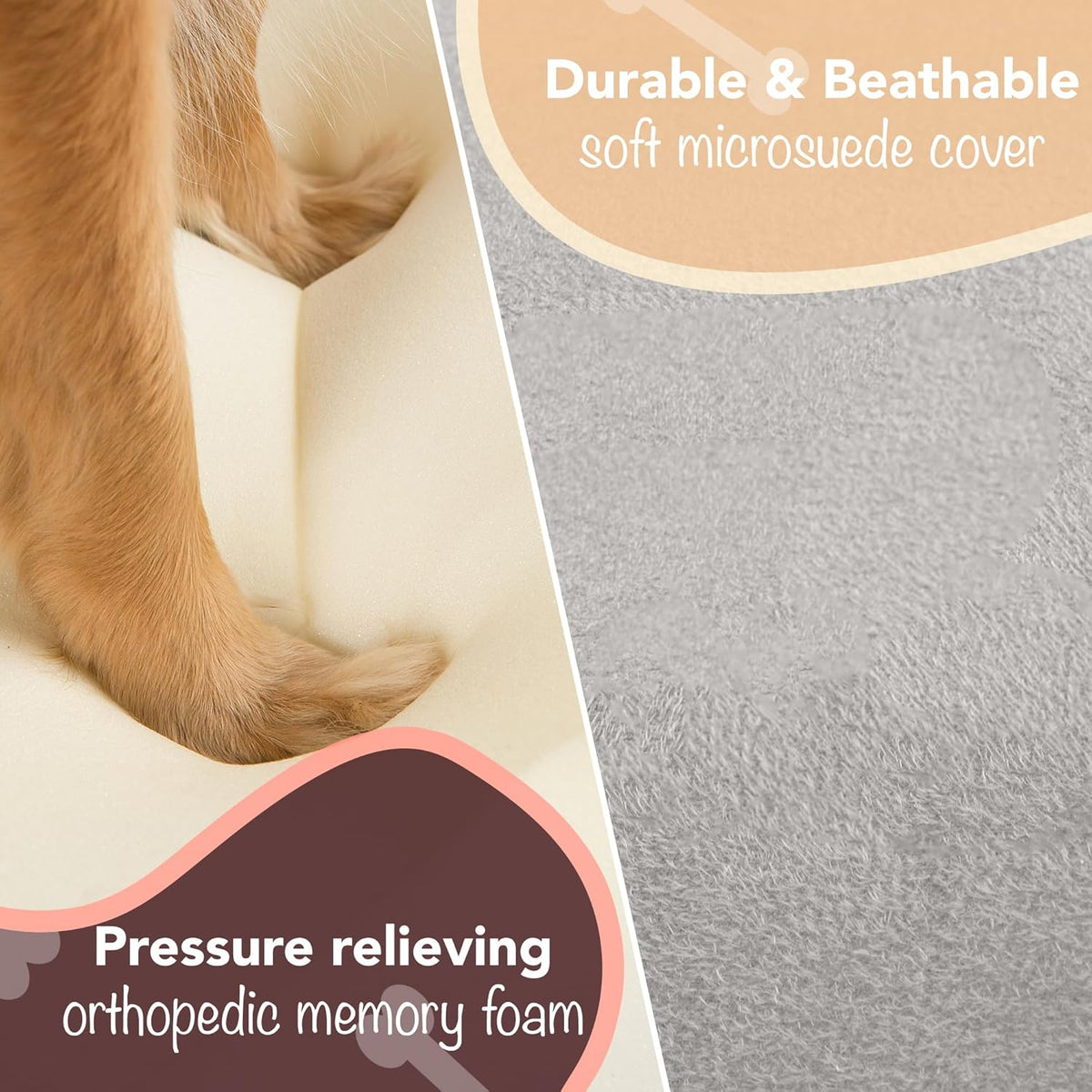 Orthopedic Memory Foam Dog Bed with Washable Cover and Non-Slip Base, Calming Pet Sofa, Water Resistant, Chester Grey, 50" x 40" x 13