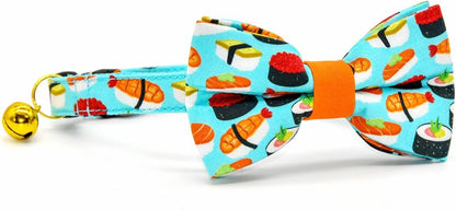 Sushi-Themed Breakaway Cat Collar and Bow Tie Set for Special Occasions