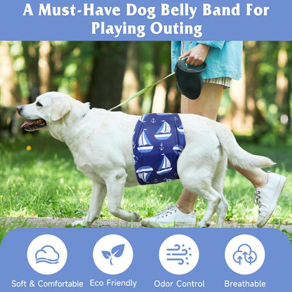 Premium Washable Male Dog Diapers - 3 Pack, High Absorbency Belly Bands for X-Large Dogs, Ideal for Excitable Urination and Training (Sailboat Design)