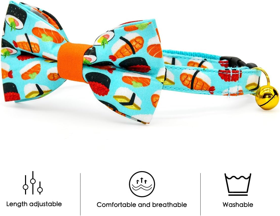 Sushi-Themed Breakaway Cat Collar and Bow Tie Set for Special Occasions