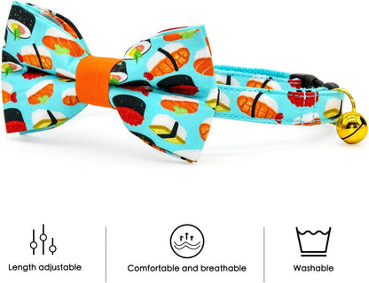 Sushi-Themed Breakaway Cat Collar and Bow Tie Set for Special Occasions