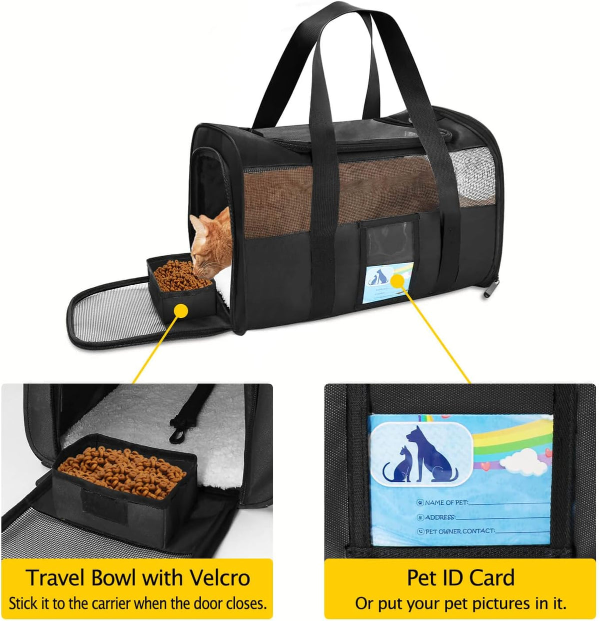 Airline Approved Pet Carrier for Medium and Small Cats and Dogs, Soft TSA Compliant Carrier for Pets Up to 15 lbs, Black