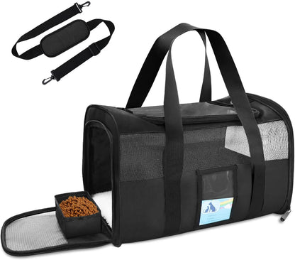 Airline Approved Pet Carrier for Medium and Small Cats and Dogs, Soft TSA Compliant Carrier for Pets Up to 15 lbs, Black