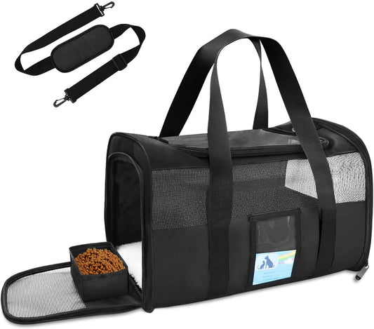Airline Approved Pet Carrier for Medium and Small Cats and Dogs, Soft TSA Compliant Carrier for Pets Up to 15 lbs, Black