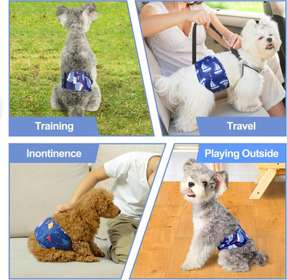 Premium Washable Male Dog Diapers - 3 Pack, High Absorbency Belly Bands for X-Large Dogs, Ideal for Excitable Urination and Training (Sailboat Design)