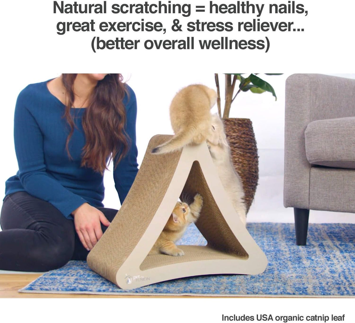 Vertical Cat Scratching Post - 3 Sided Design, 18" x 10.5" x 15.9