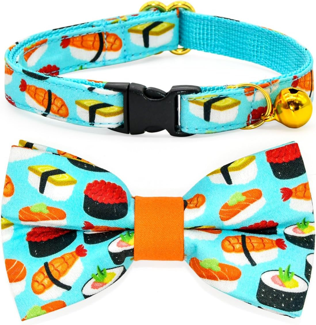 Sushi-Themed Breakaway Cat Collar and Bow Tie Set for Special Occasions