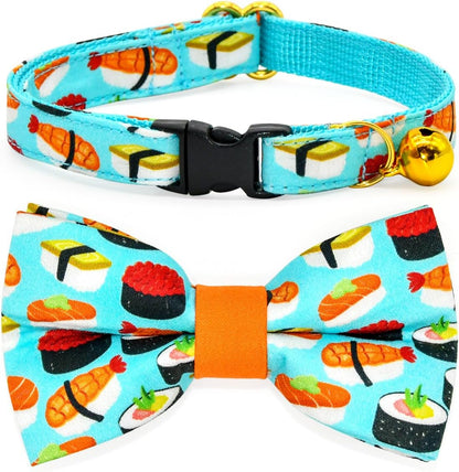 Sushi-Themed Breakaway Cat Collar and Bow Tie Set for Special Occasions