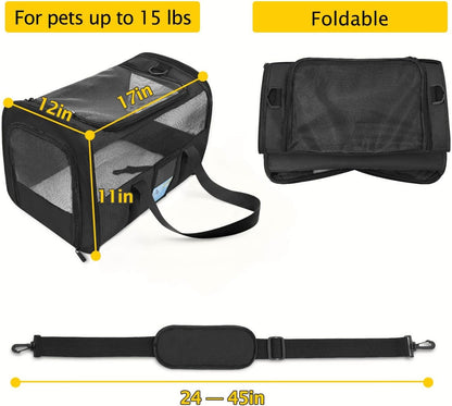 Airline Approved Pet Carrier for Medium and Small Cats and Dogs, Soft TSA Compliant Carrier for Pets Up to 15 lbs, Black